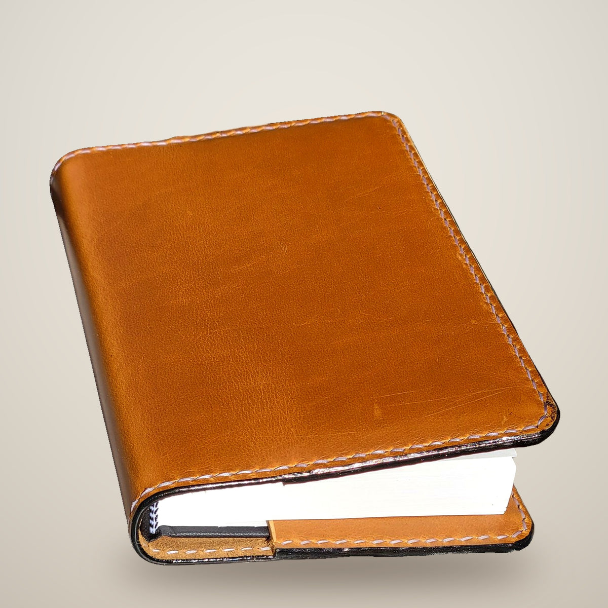 Medium Leather Notebook Cover (Sketchbook Included) – Amber tan / white thread, black edges